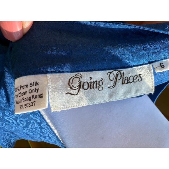 100% Pure Silk Going Places Blue Vintage Dress Size 6 - Picture 8 of 8
